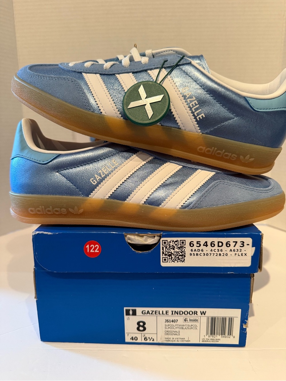 adidas Gazelle Indoor W Light Blue & White with Gum Sole